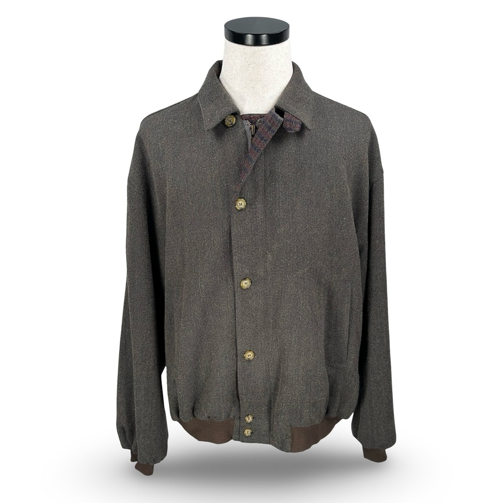 Vintage Majer Mens Wool Bomber Jacket Brown Multicolor Plaid Zip Button Large